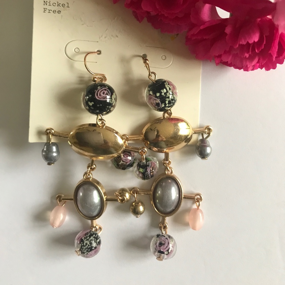 NEW Gold and Bead Earrings. Pierced.
